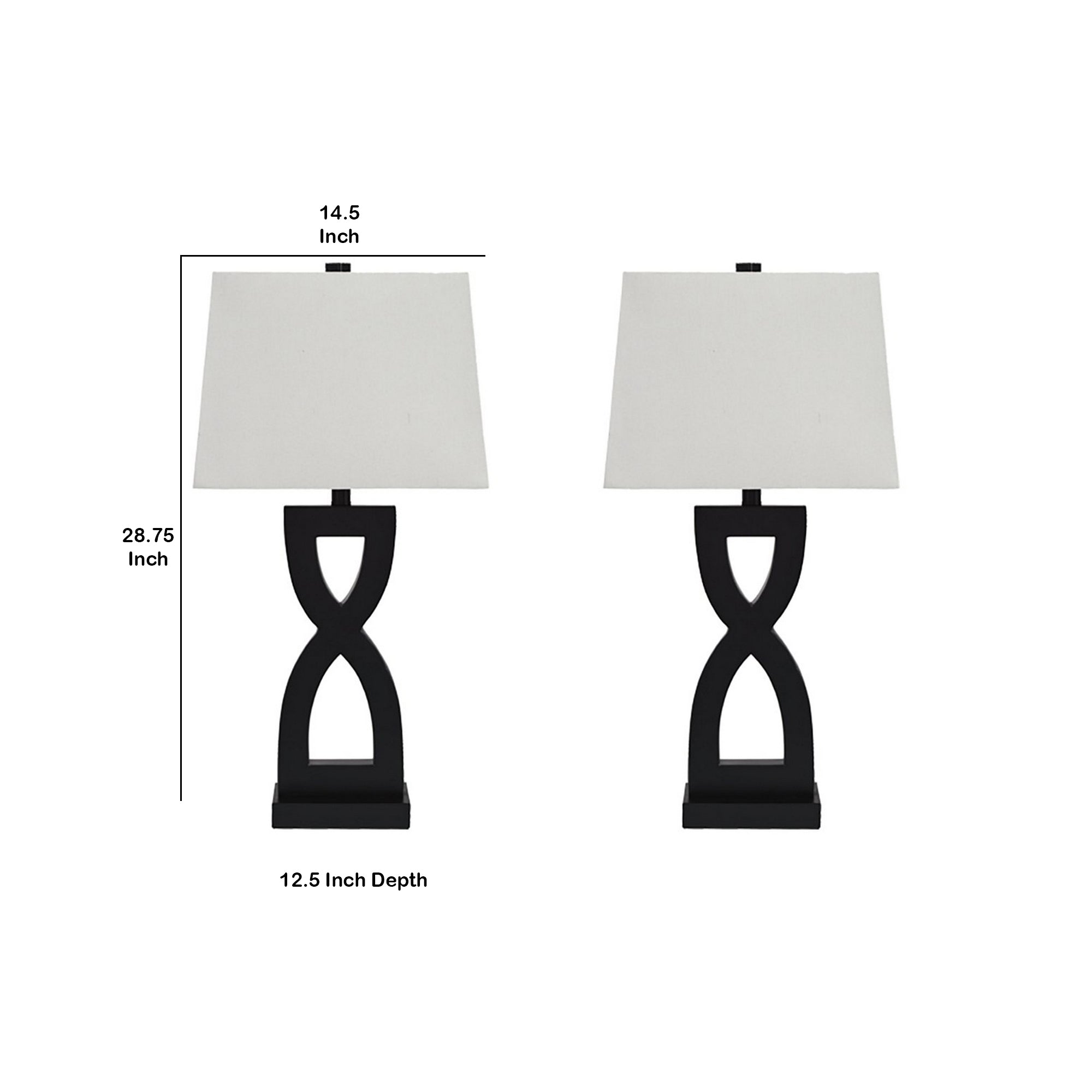 Resin Body Table Lamp with Hardback Shade Set of 2 Black and White-zoom-5