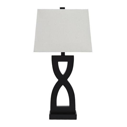 Resin Body Table Lamp with Hardback Shade Set of 2 Black and White