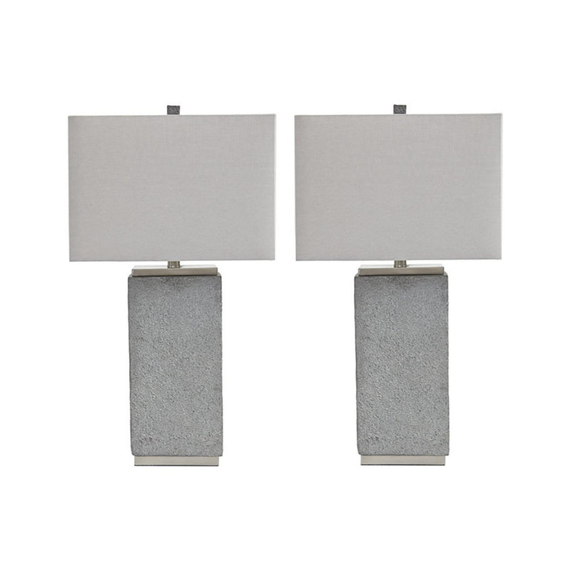 Resin Table Lamp with Faux Concrete Finish and Hardback Shade Set of 2 Gray-zoom-