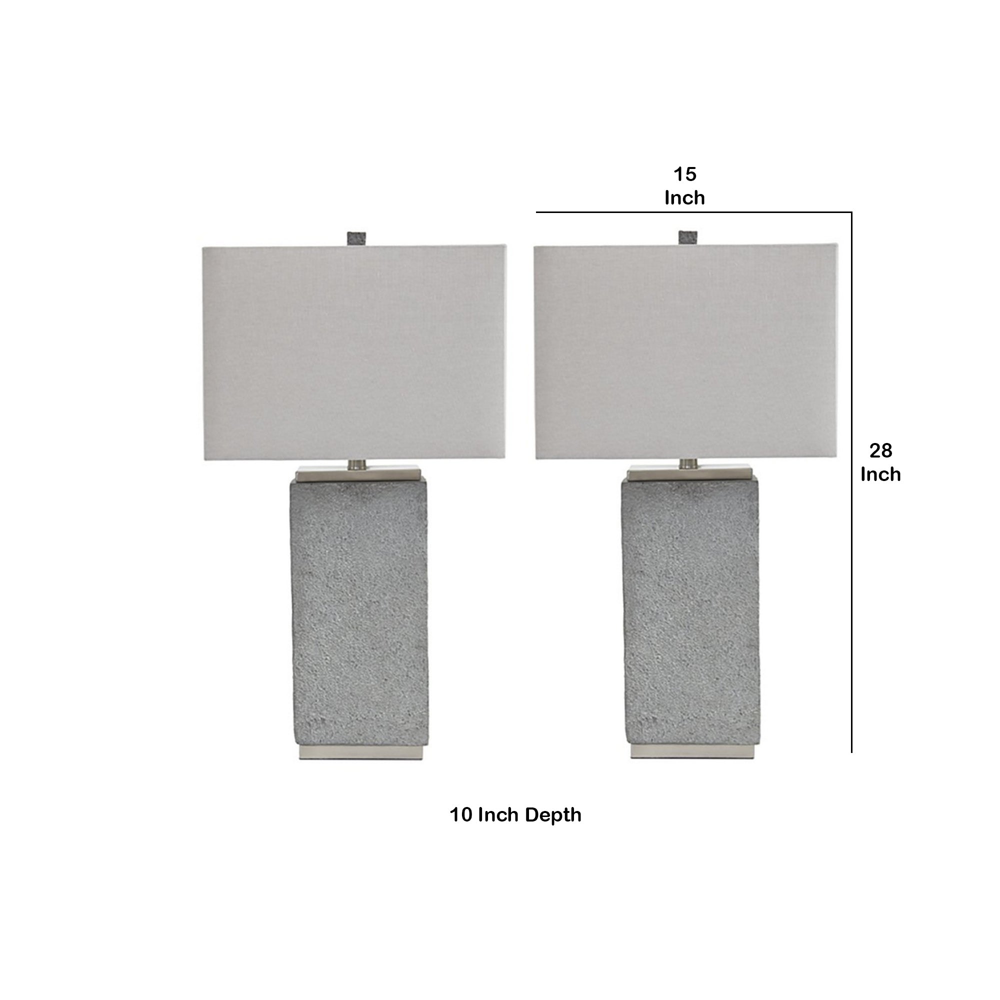 Resin Table Lamp with Faux Concrete Finish and Hardback Shade Set of 2 Gray-zoom-5