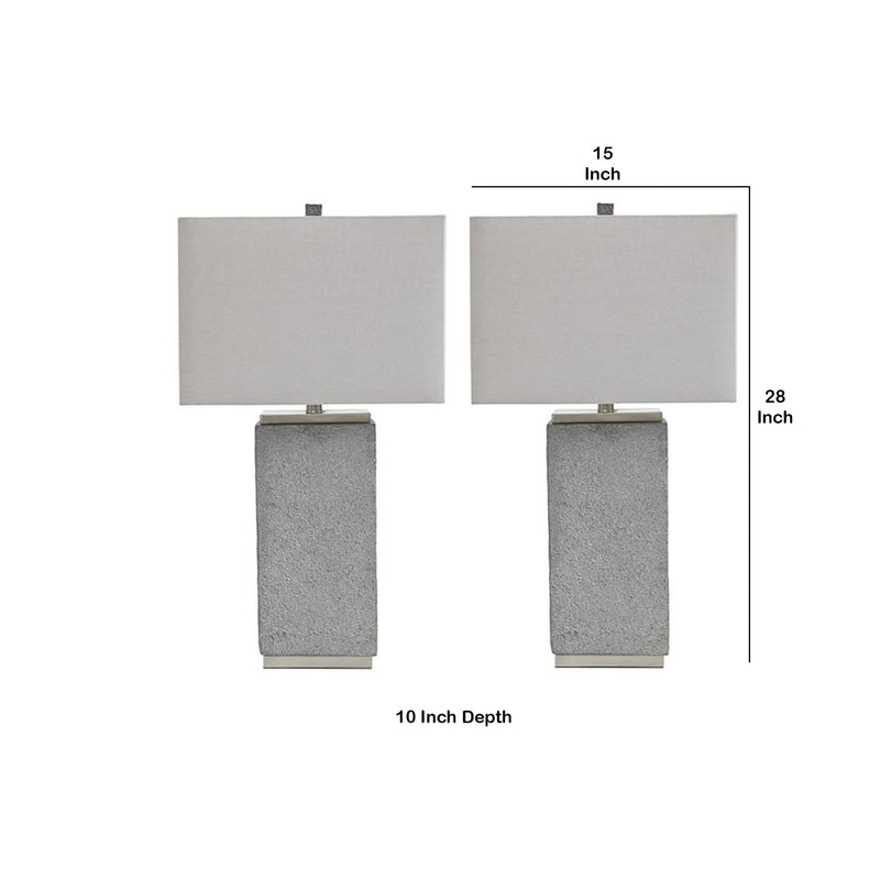 Resin Table Lamp with Faux Concrete Finish and Hardback Shade Set of 2 Gray-zoom-