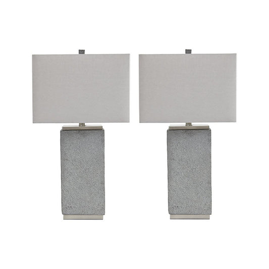 Resin Table Lamp with Faux Concrete Finish and Hardback Shade Set of 2 Gray