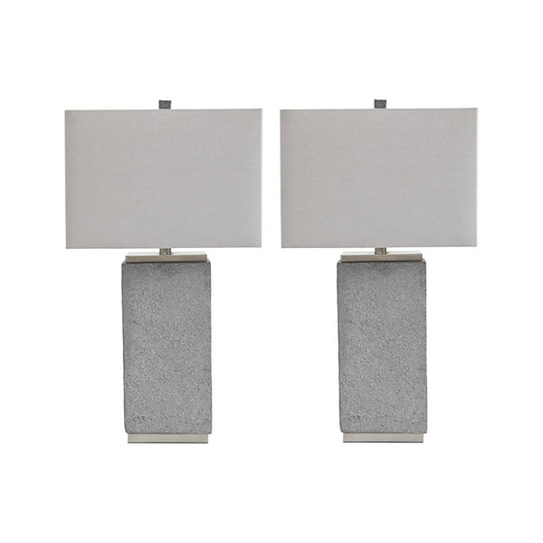 Resin Table Lamp with Faux Concrete Finish and Hardback Shade Set of 2 Gray
