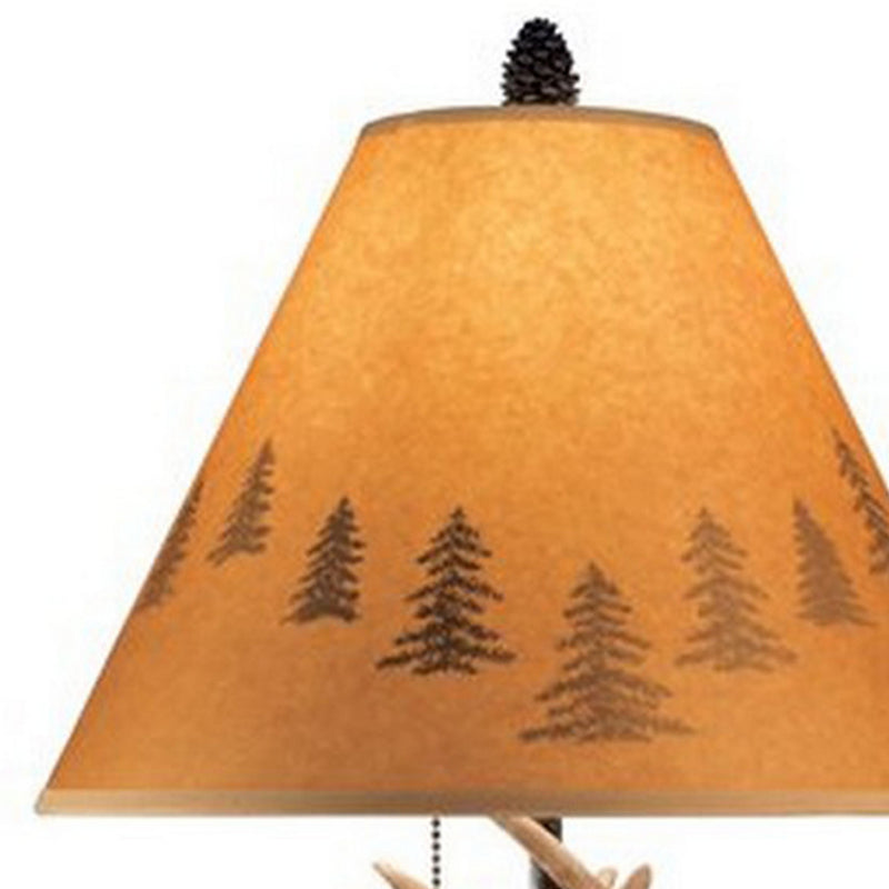 Resin Body Table Lamp with Antler and Pinecone Design Set of 2 Brown-zoom-