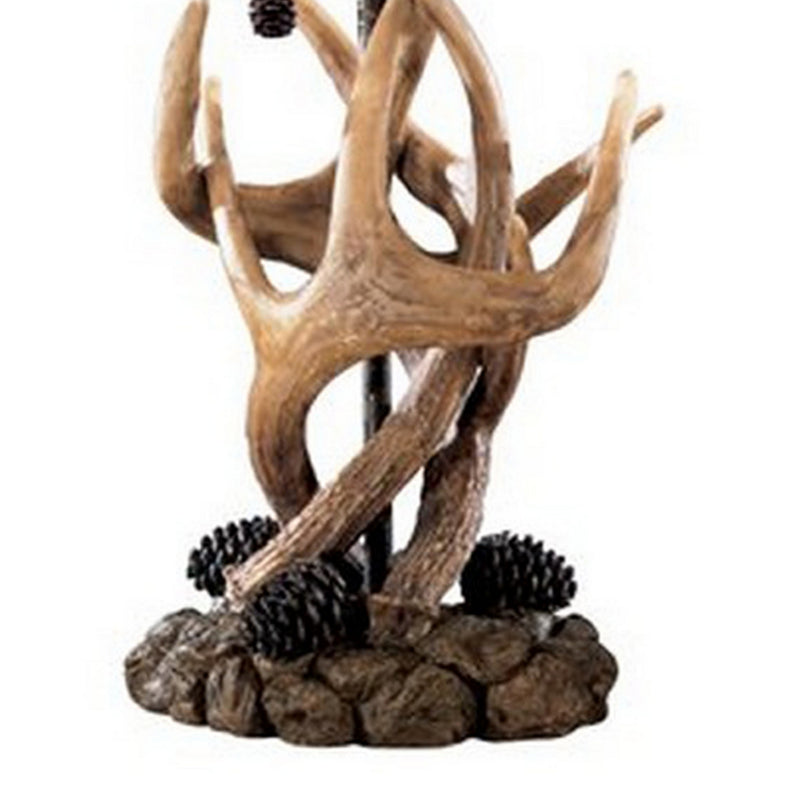 Resin Body Table Lamp with Antler and Pinecone Design Set of 2 Brown-zoom-