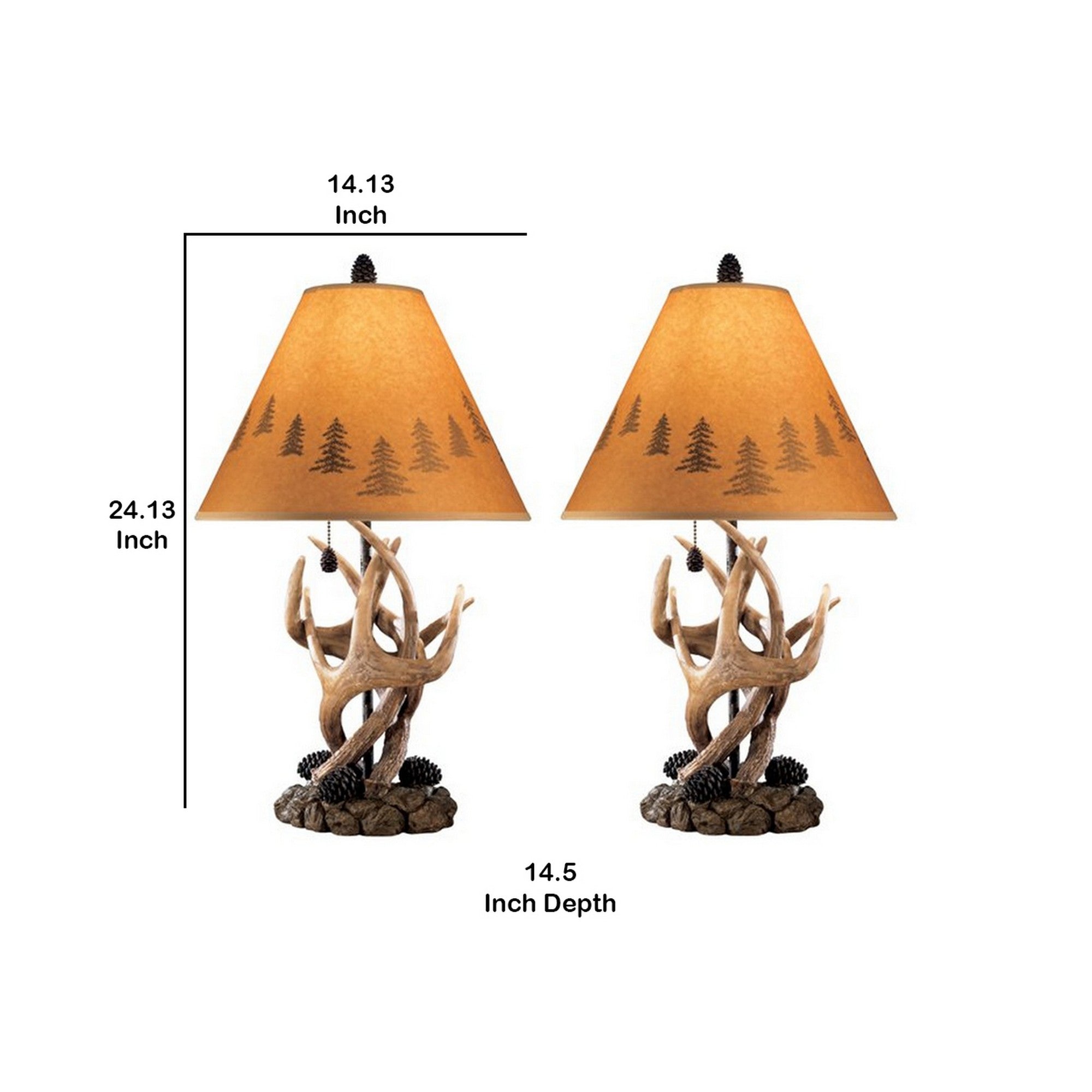 Resin Body Table Lamp with Antler and Pinecone Design Set of 2 Brown-zoom-5