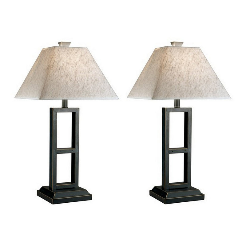 Geometric Metal Body Table Lamp with Fabric Shade Set of 2 Black and White-zoom-
