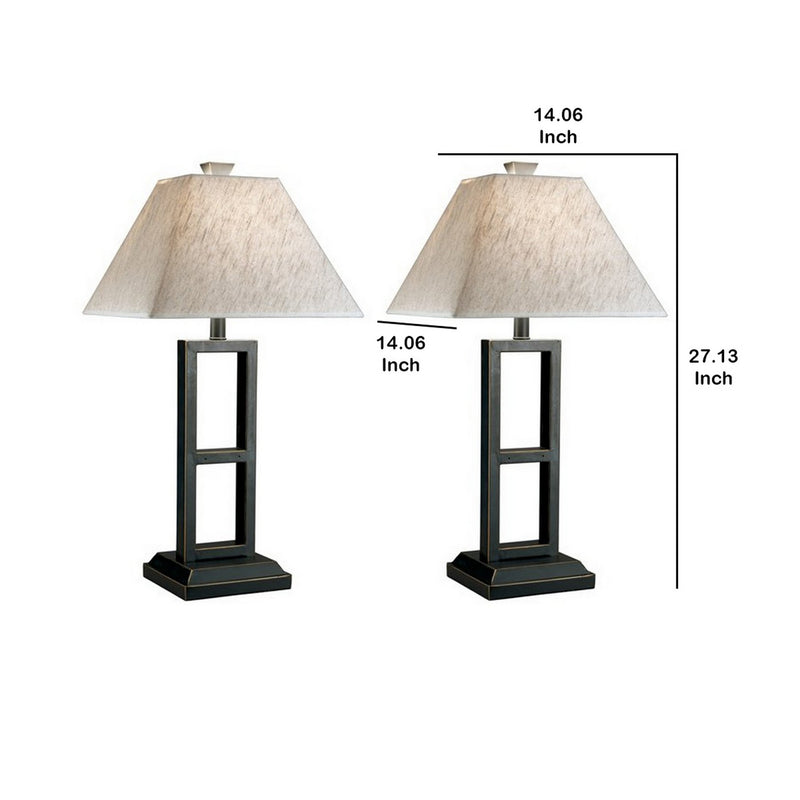 Geometric Metal Body Table Lamp with Fabric Shade Set of 2 Black and White-zoom-