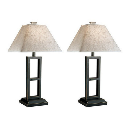 Geometric Metal Body Table Lamp with Fabric Shade Set of 2 Black and White