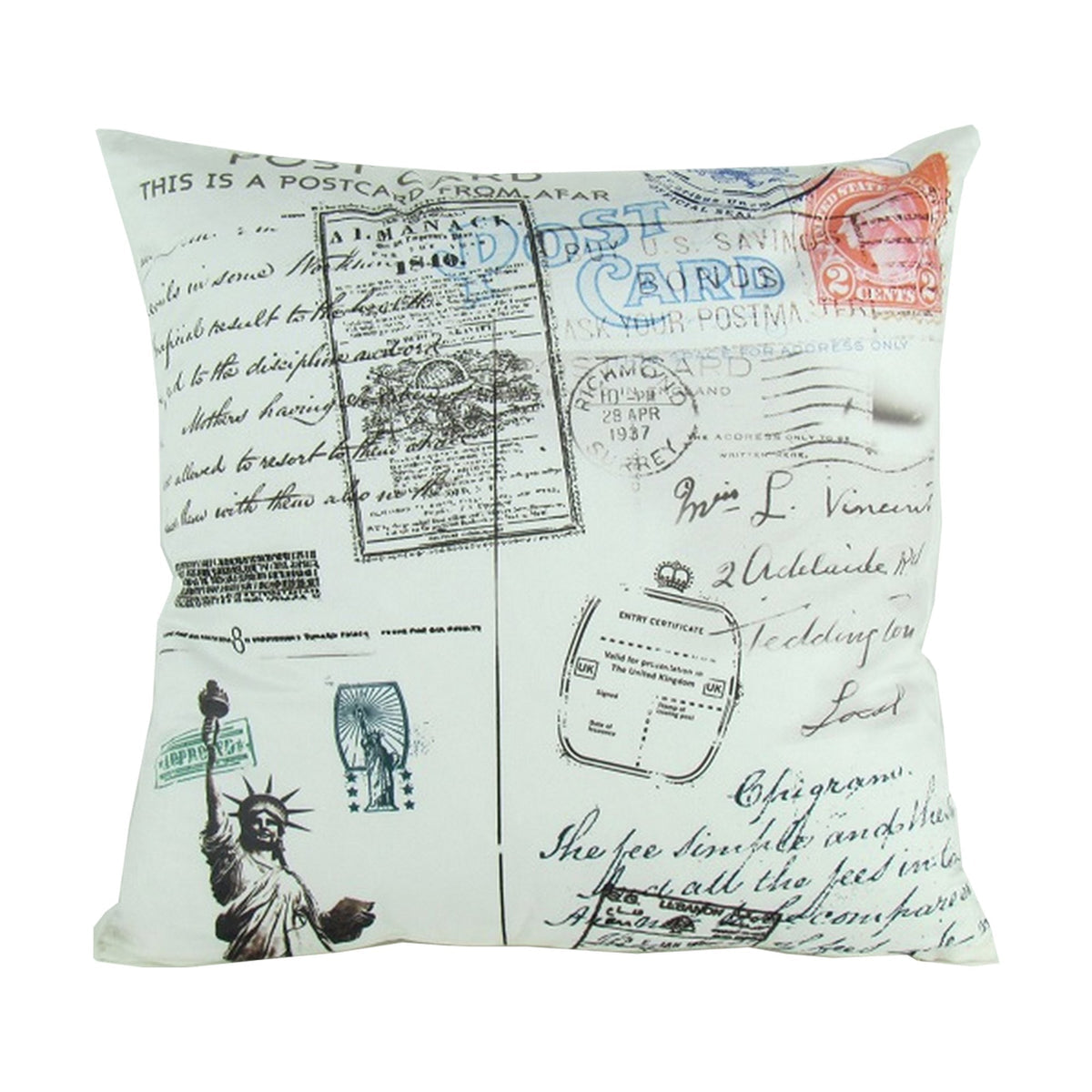 Fabric Decorative Pillow With Scripted Details White-zoom-1