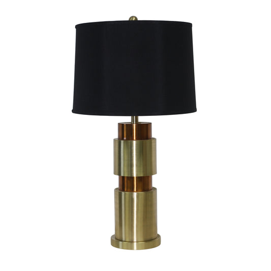 Metal Table Lamp with Cylindrical Pedestal Base Black and Gold