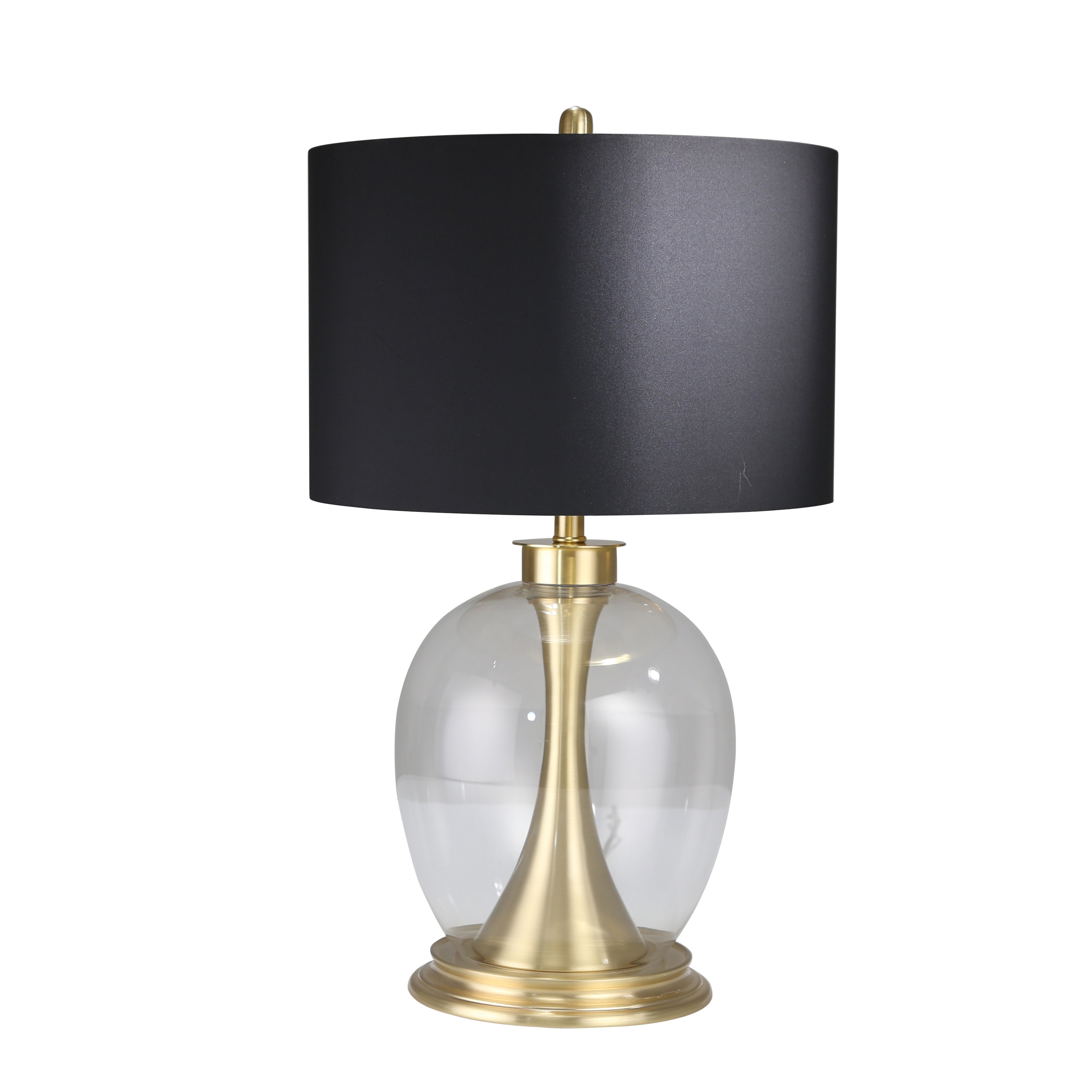 Metal Table Lamp with Round Glass Base and Fabric Shade Silver-zoom-1