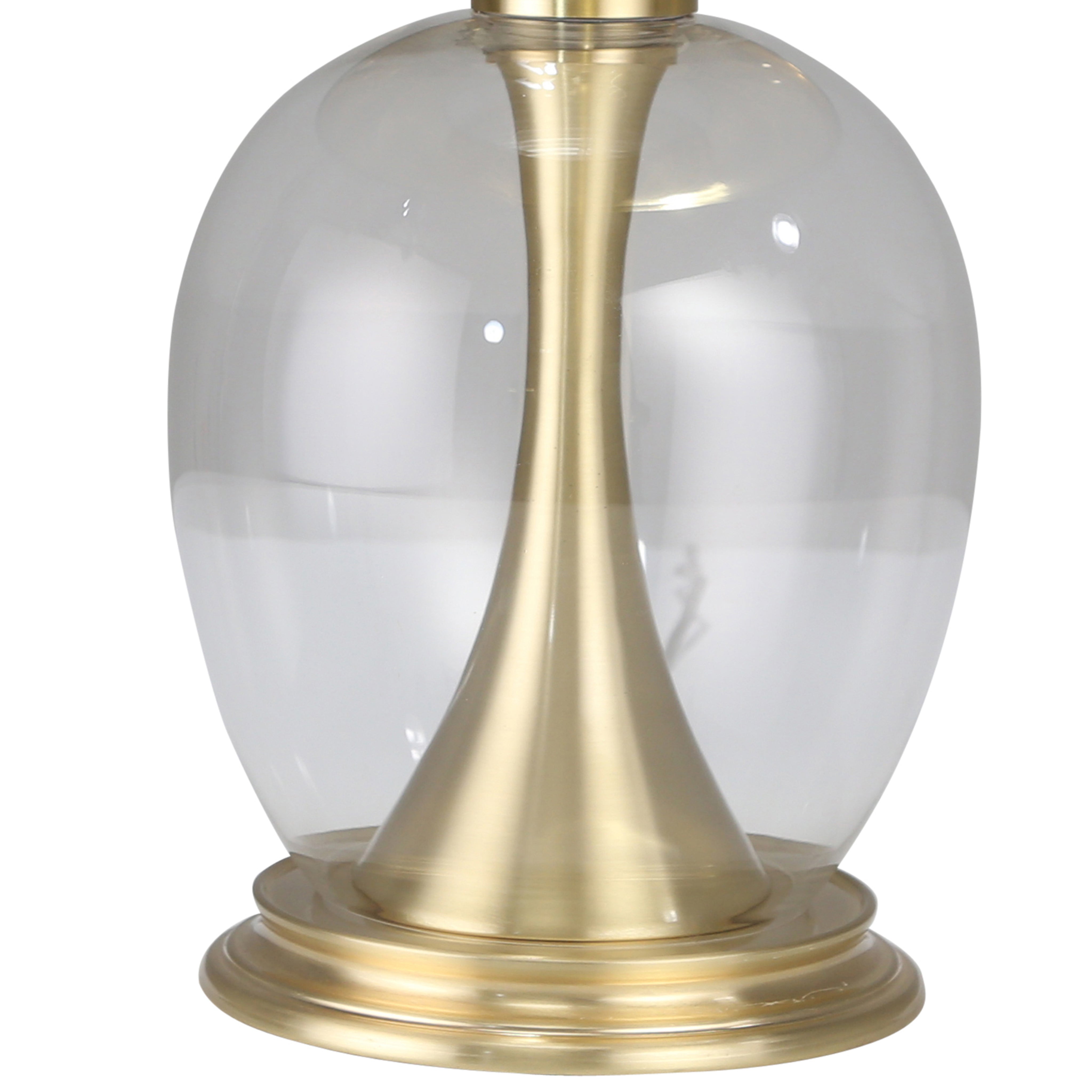 Metal Table Lamp with Round Glass Base and Fabric Shade Silver-zoom-4