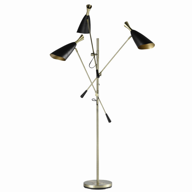 3 Light Metal Floor Lamp With Adjustable Height Black-zoom-