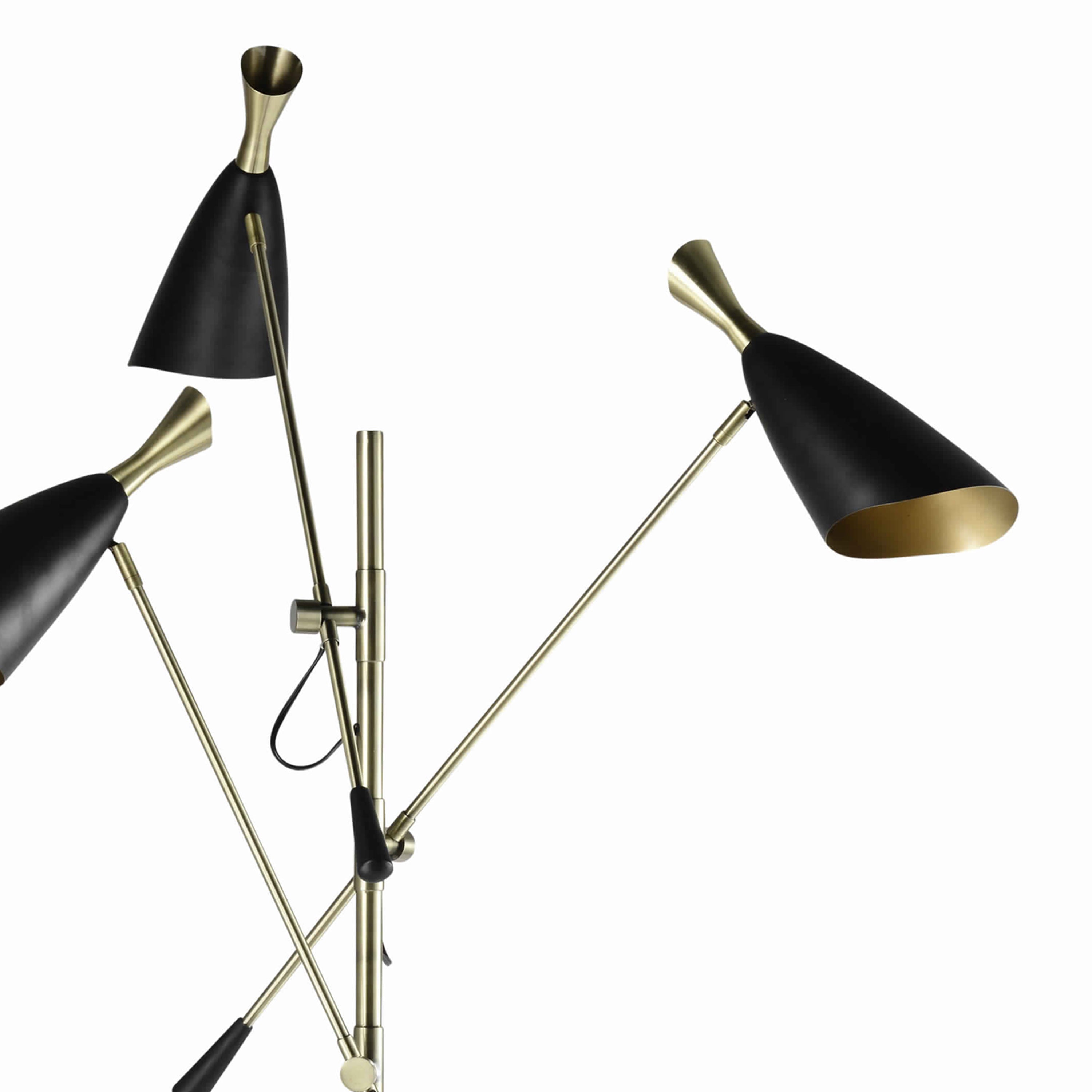3 Light Metal Floor Lamp With Adjustable Height Black-zoom-4
