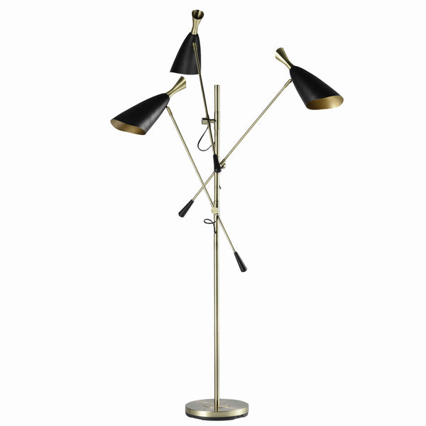 3 Light Metal Floor Lamp With Adjustable Height Black
