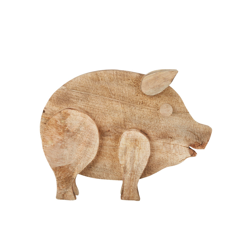 18 Inch Wooden Pig Accent Decor Brown-zoom-