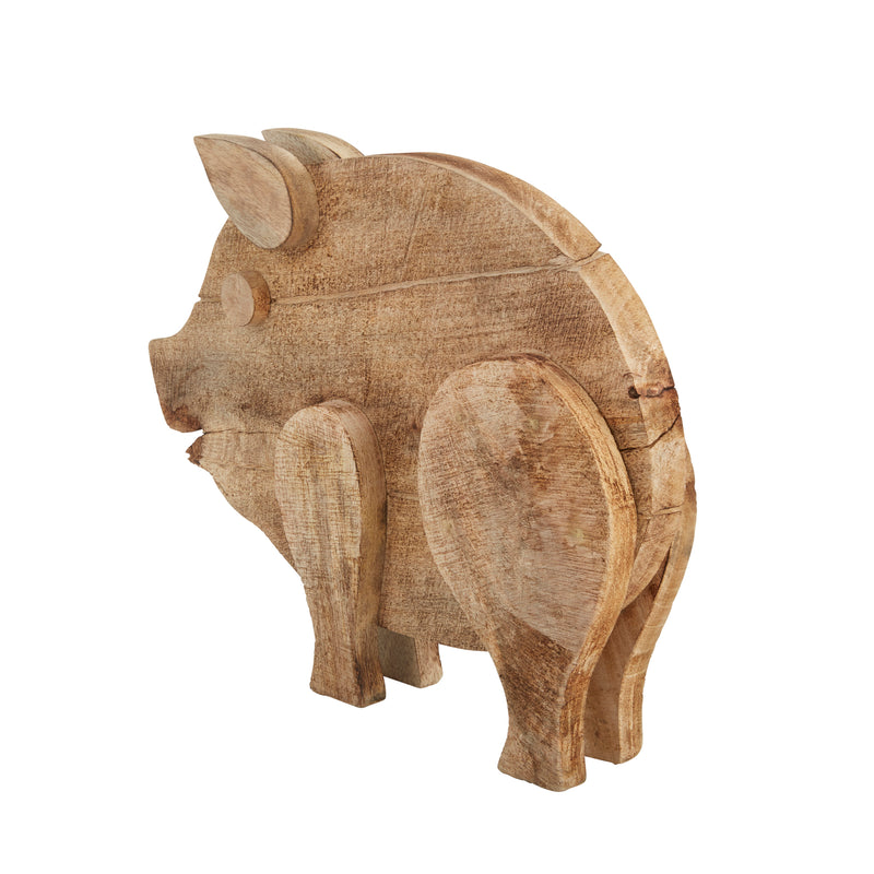18 Inch Wooden Pig Accent Decor Brown-zoom-