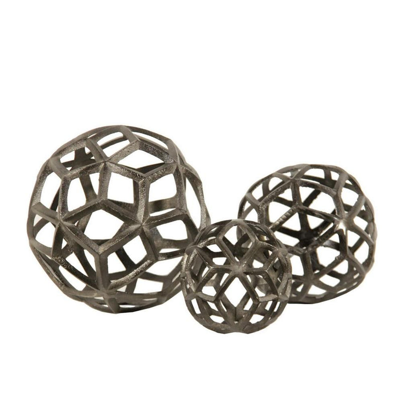 Aluminum Frame Decorative Metal Spheres Set Of 3 Gray-zoom-