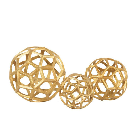 Aluminum Frame Decorative Metal Spheres Set Of 3 Gold