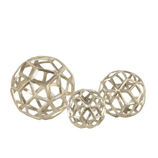 Aluminum Frame Decorative Metal Spheres Set Of 3 Silver