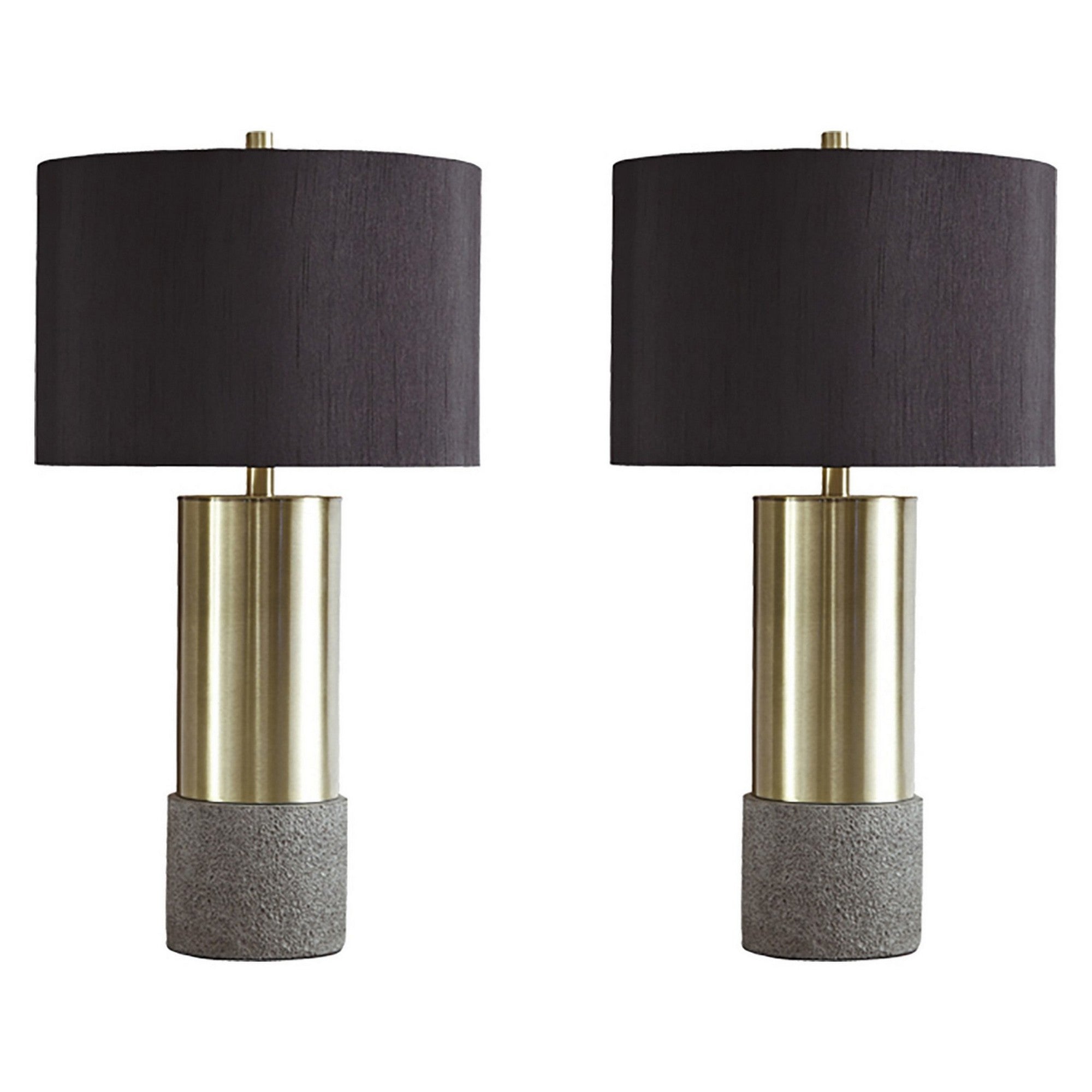 Faux Concrete and Metal Base Table Lamp Set of 2 Brass and Gray-zoom-1
