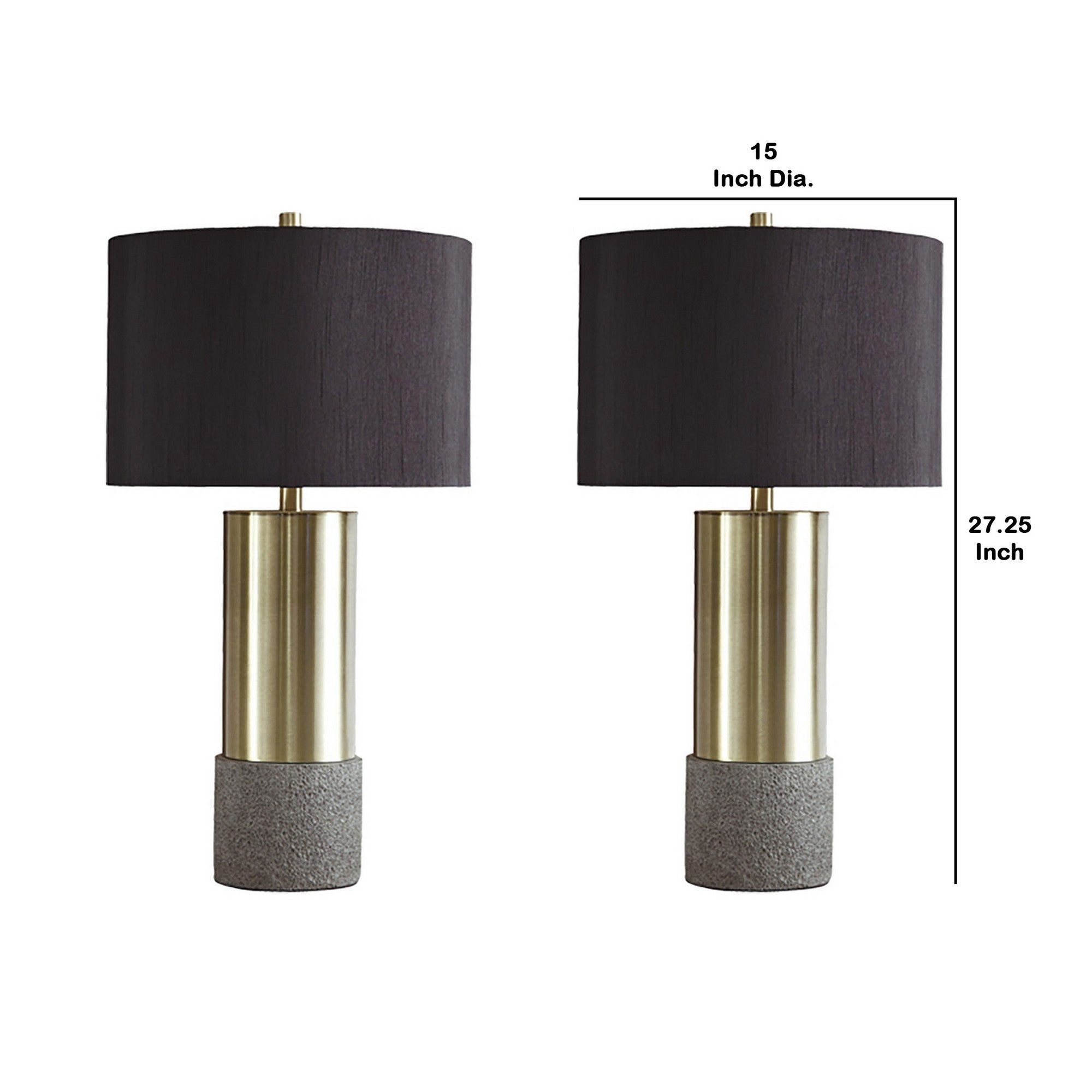 Faux Concrete and Metal Base Table Lamp Set of 2 Brass and Gray-zoom-5