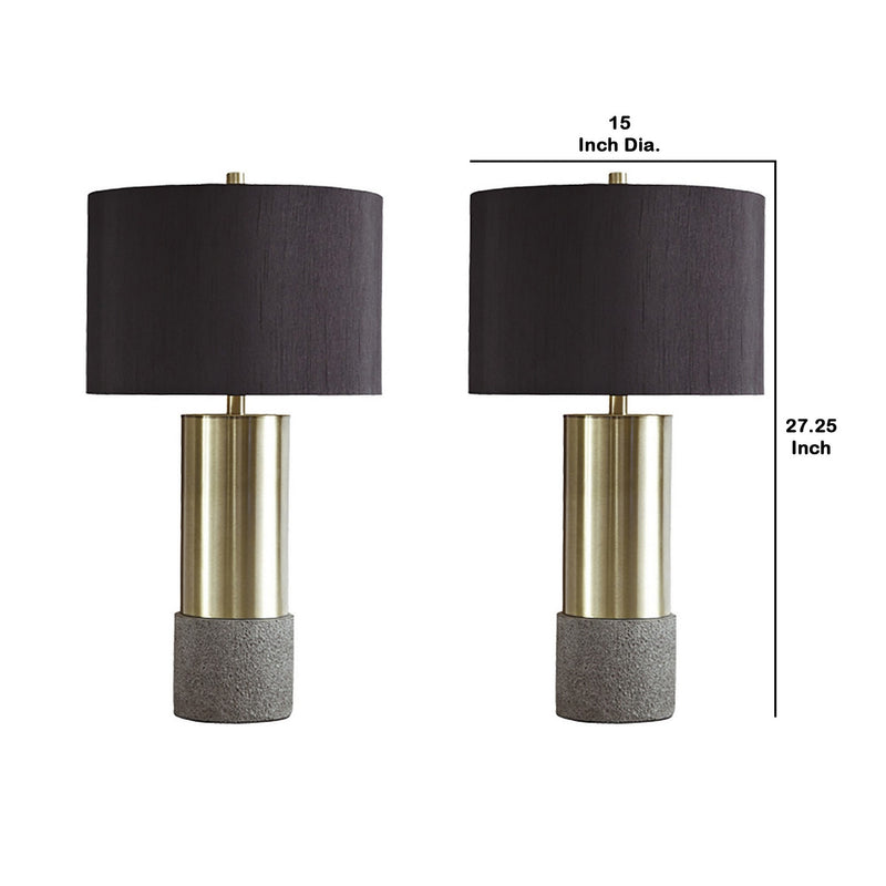 Faux Concrete and Metal Base Table Lamp Set of 2 Brass and Gray-zoom-