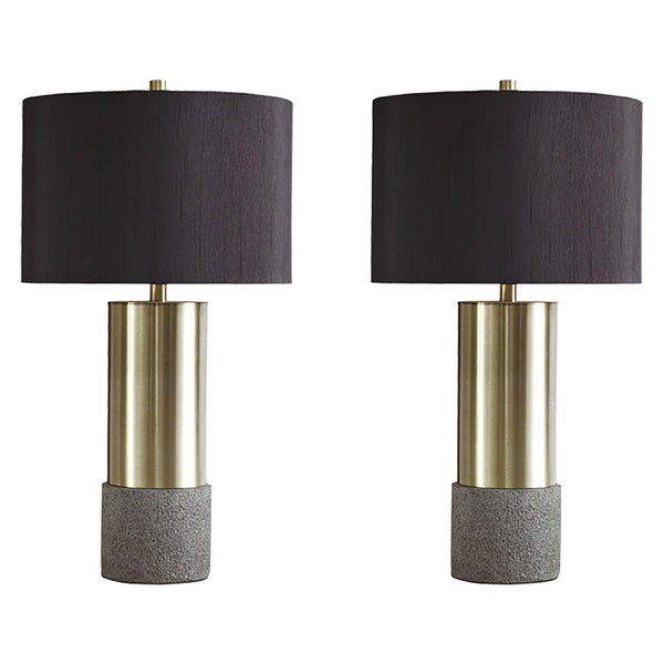 Faux Concrete and Metal Base Table Lamp Set of 2 Brass and Gray