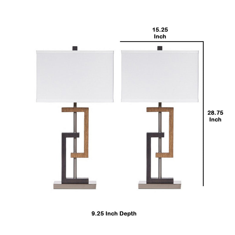 Lattice Base Hardback Table Lamp Set of 2 Brown and Silver-zoom-