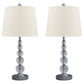 Stacked Orb Base Table Lamp with Drum Shade Set of 2 Off White and Chrome