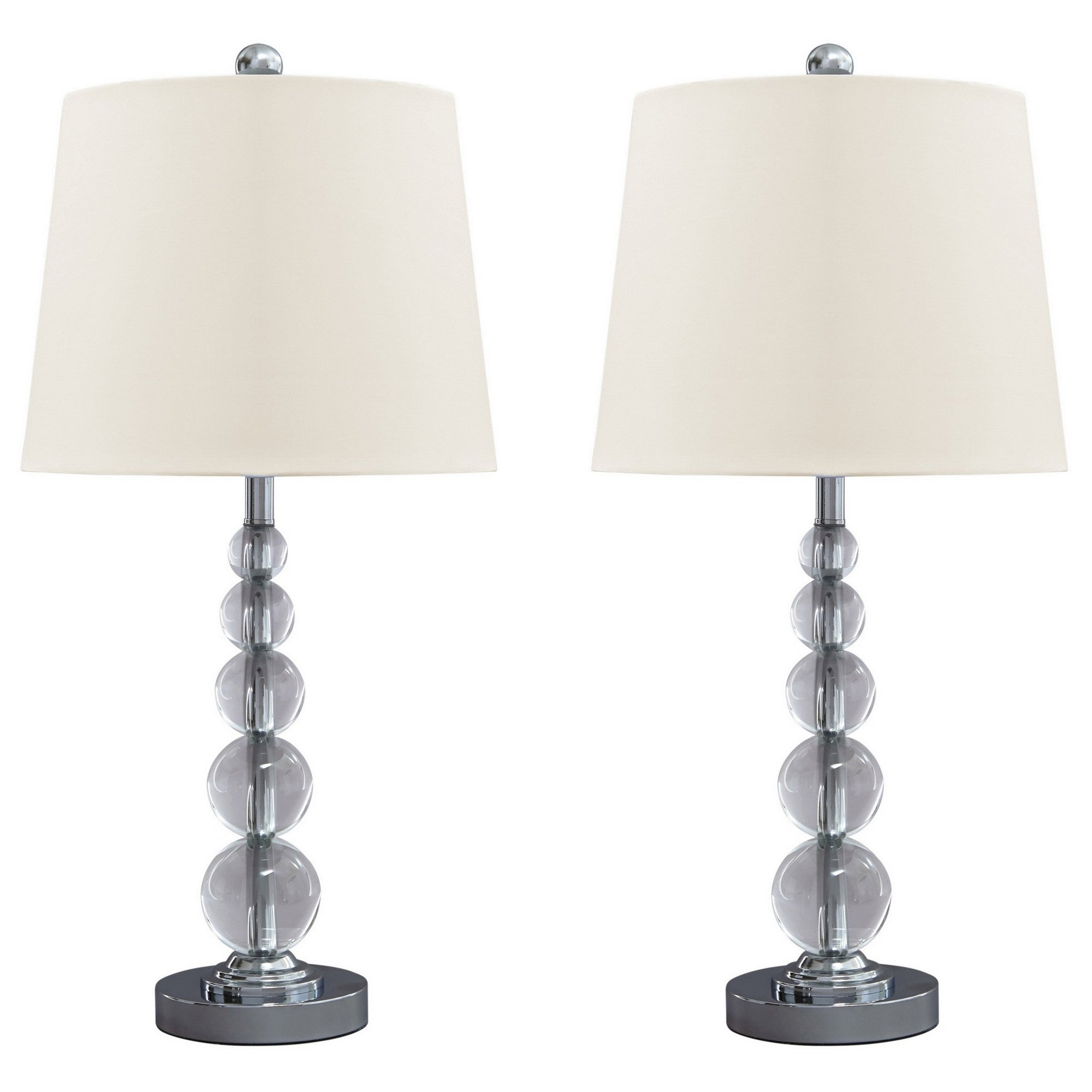 Stacked Orb Base Table Lamp with Drum Shade Set of 2 Off White and Chrome-zoom-1