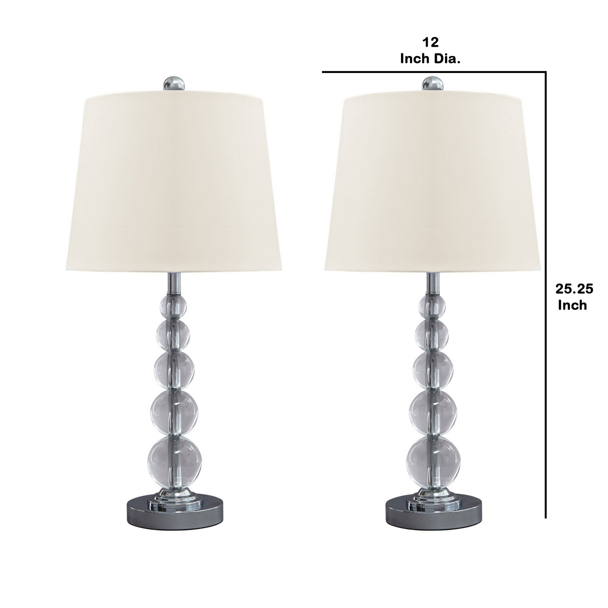 Stacked Orb Base Table Lamp with Drum Shade Set of 2 Off White and Chrome-zoom-5
