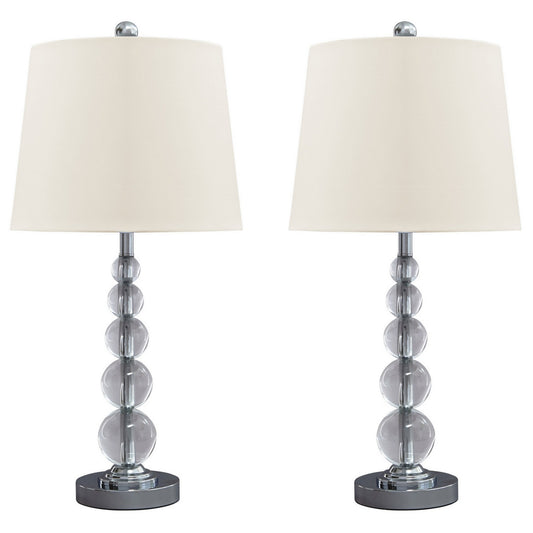 Stacked Orb Base Table Lamp with Drum Shade Set of 2 Off White and Chrome