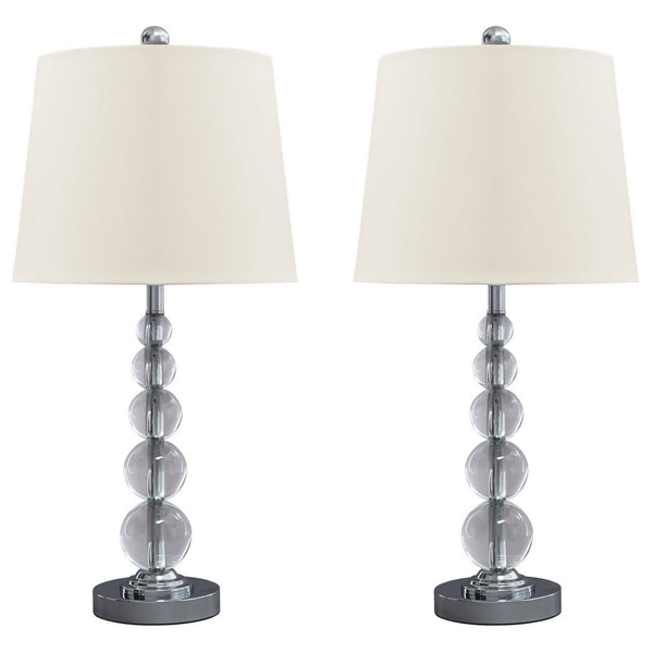 Stacked Orb Base Table Lamp with Drum Shade Set of 2 Off White and Chrome