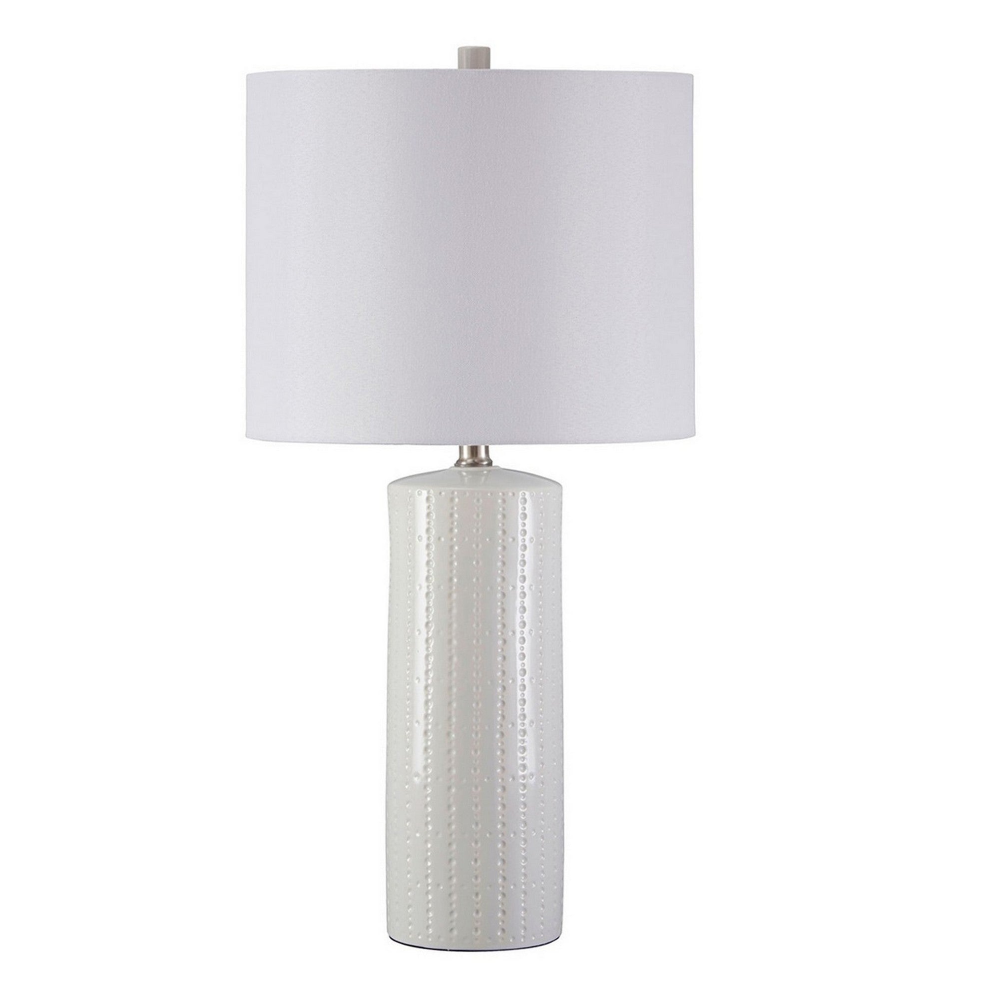 Carved Ceramic Base Table Lamp with Drum Shade Set of 2 White-zoom-2