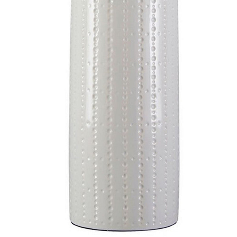 Carved Ceramic Base Table Lamp with Drum Shade Set of 2 White-zoom-