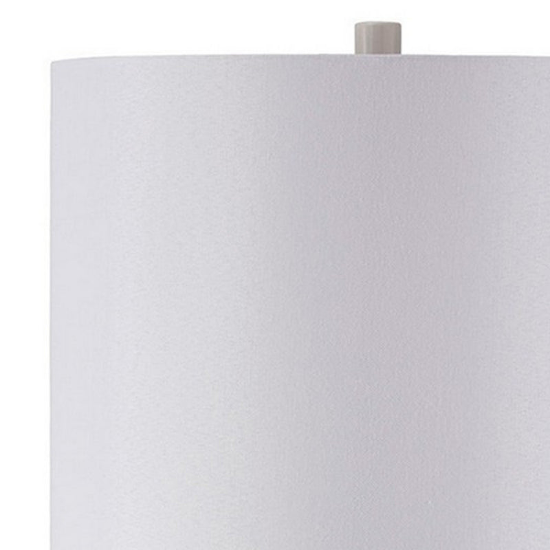 Carved Ceramic Base Table Lamp with Drum Shade Set of 2 White-zoom-