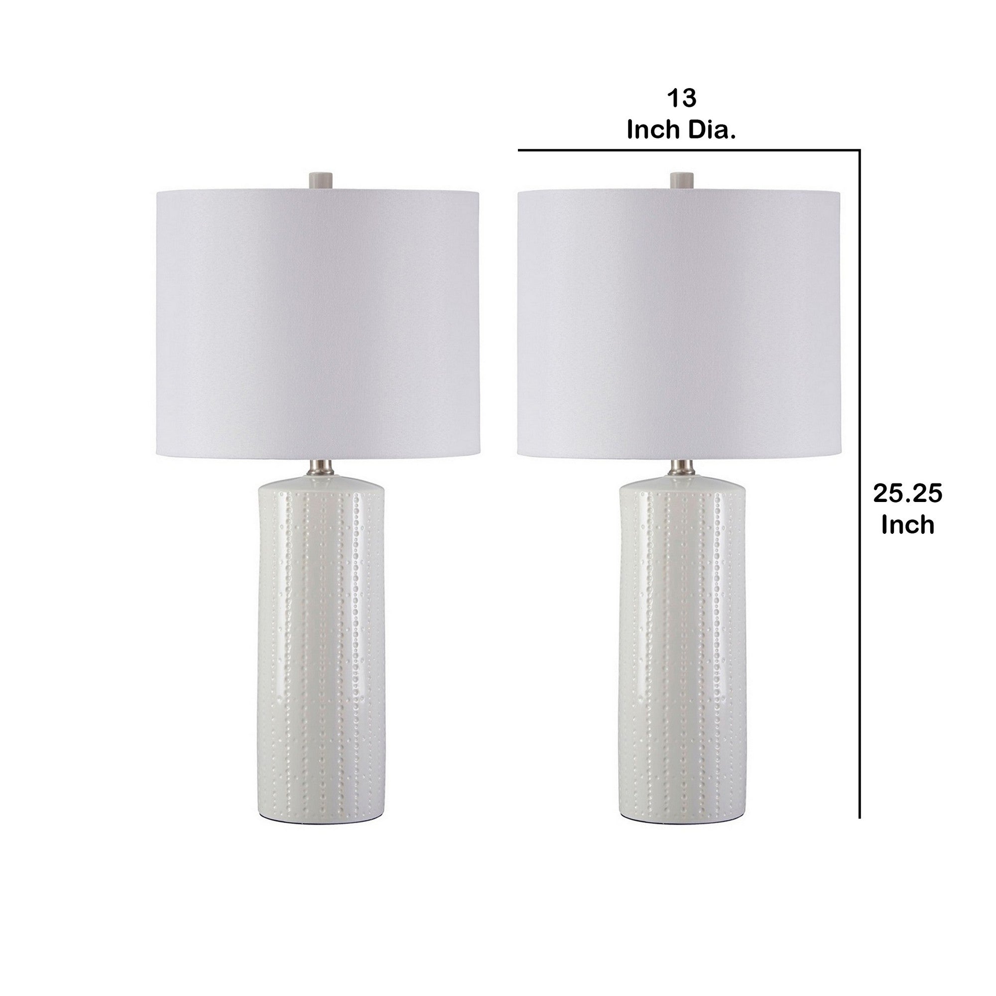 Carved Ceramic Base Table Lamp with Drum Shade Set of 2 White-zoom-5
