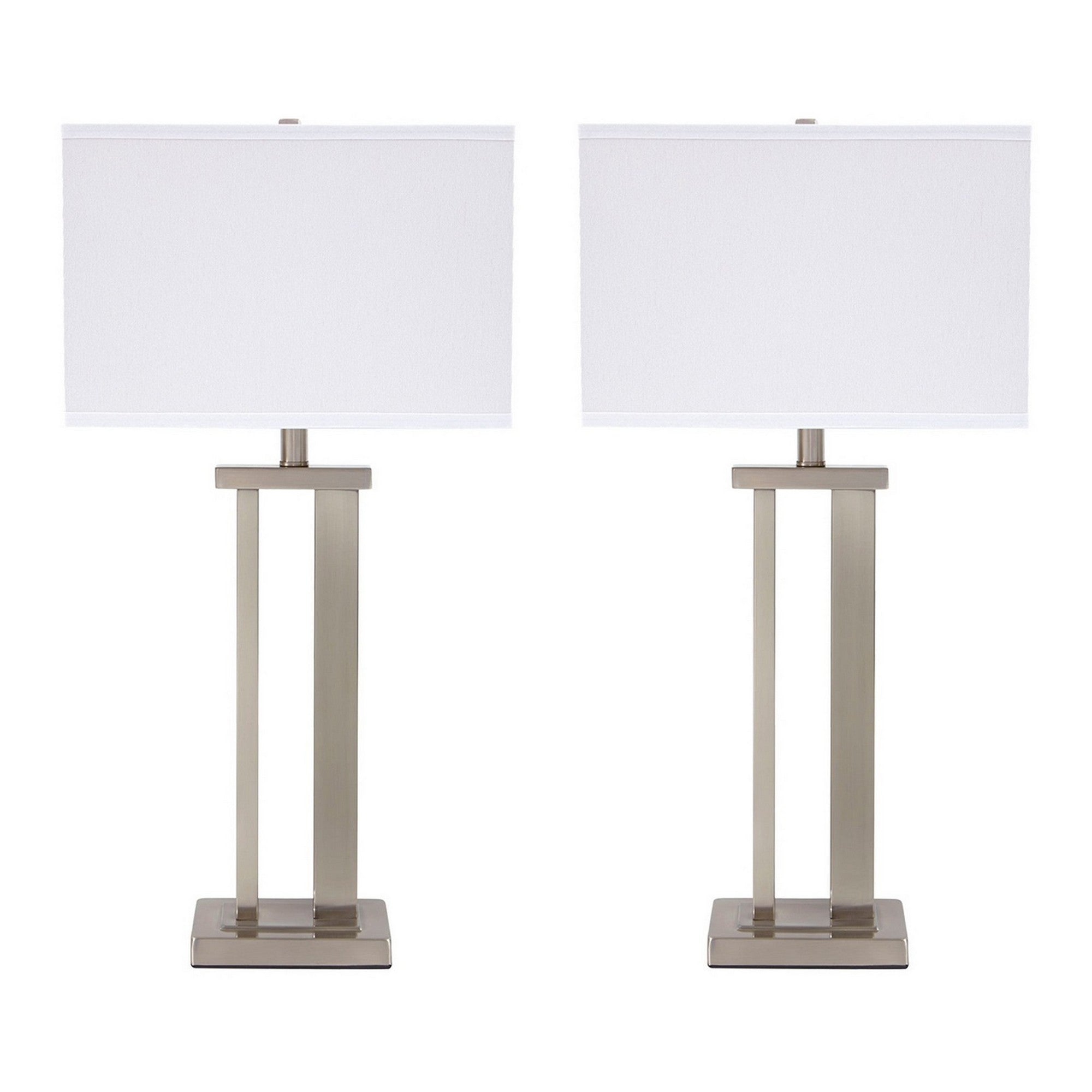 Metal Frame Table Lamp with Hardback Shade Set of 2 White and Silver-zoom-1