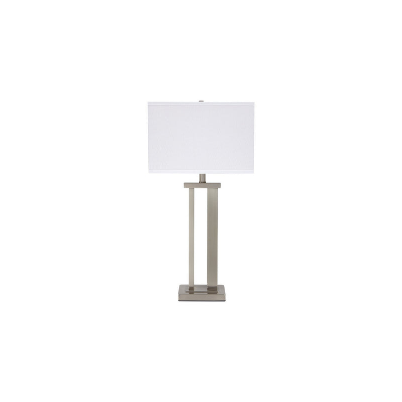 Metal Frame Table Lamp with Hardback Shade Set of 2 White and Silver-zoom-