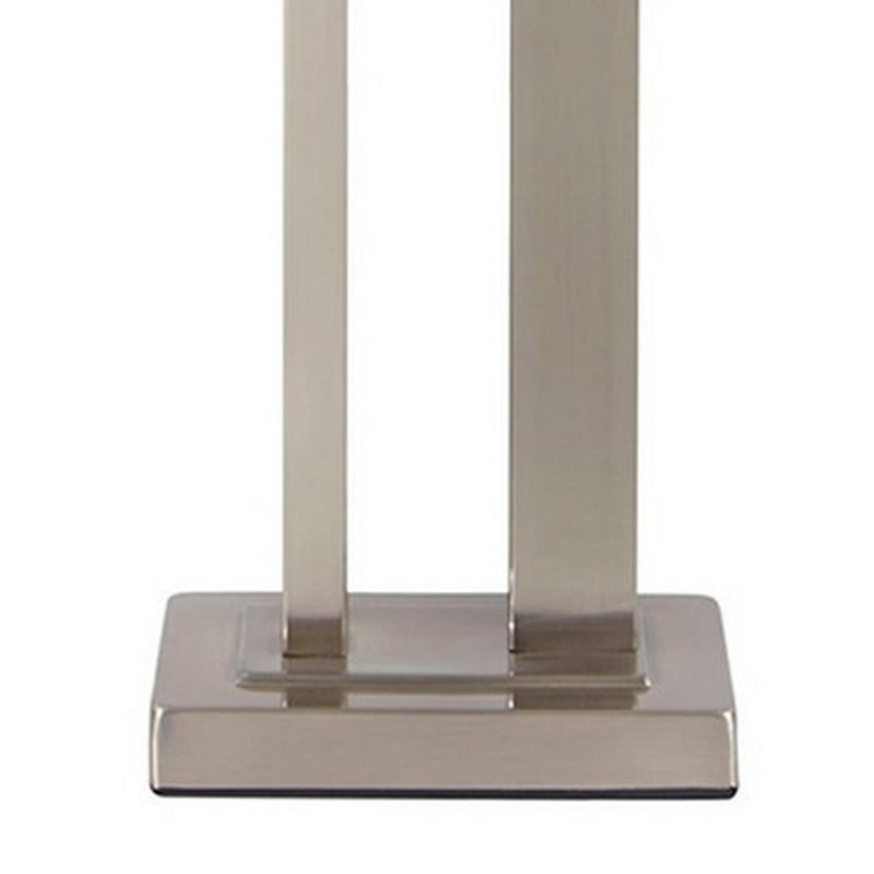 Metal Frame Table Lamp with Hardback Shade Set of 2 White and Silver-zoom-