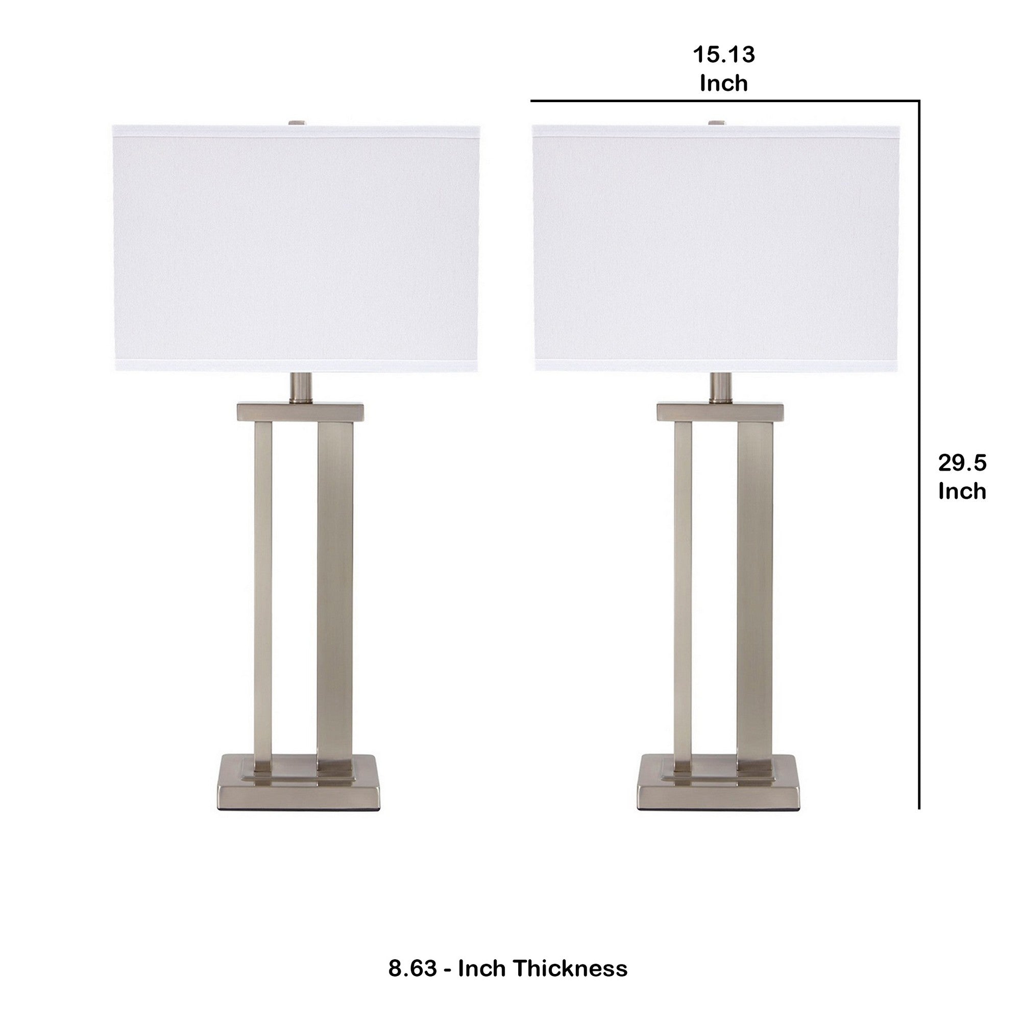 Metal Frame Table Lamp with Hardback Shade Set of 2 White and Silver-zoom-5