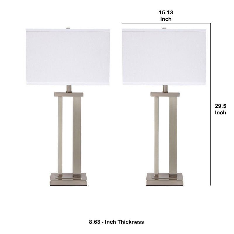 Metal Frame Table Lamp with Hardback Shade Set of 2 White and Silver-zoom-