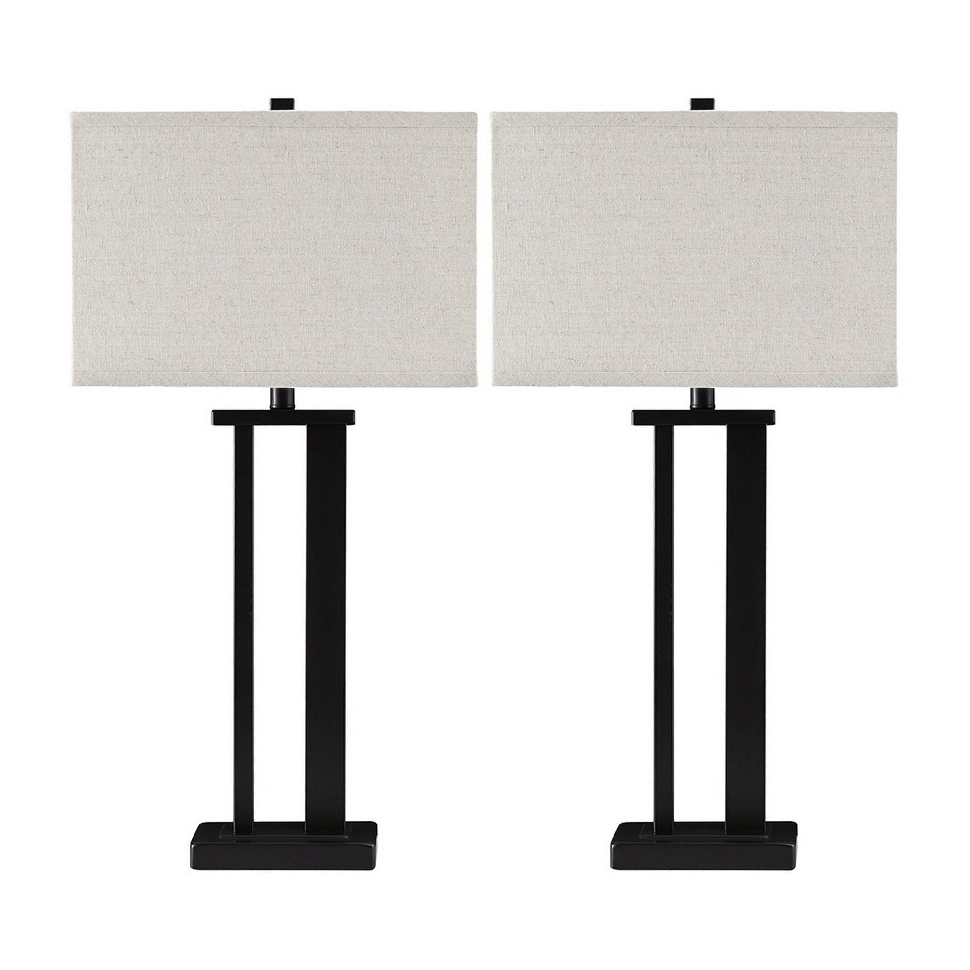 Metal Frame Table Lamp with Hardback Shade Set of 2 Off White and Bronze-zoom-1