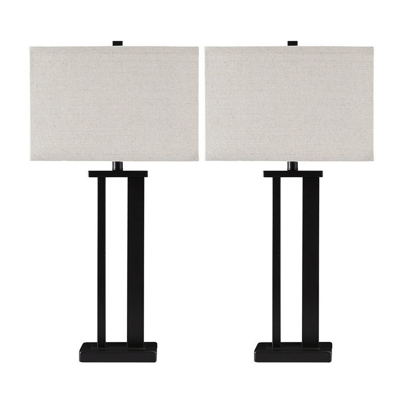 Metal Frame Table Lamp with Hardback Shade Set of 2 Off White and Bronze-zoom-