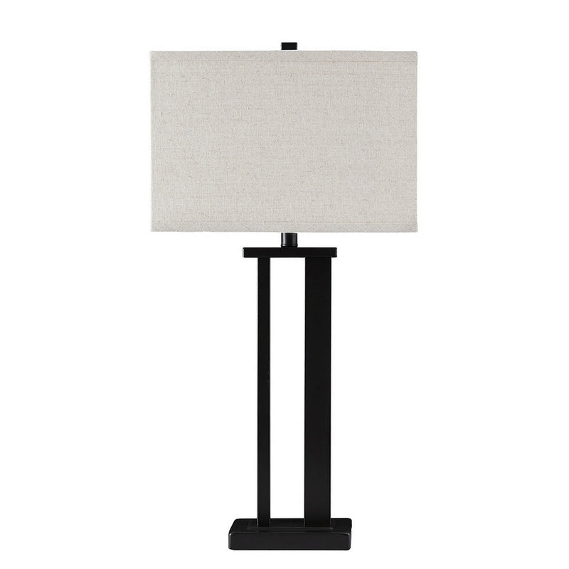 Metal Frame Table Lamp with Hardback Shade Set of 2 Off White and Bronze-zoom-