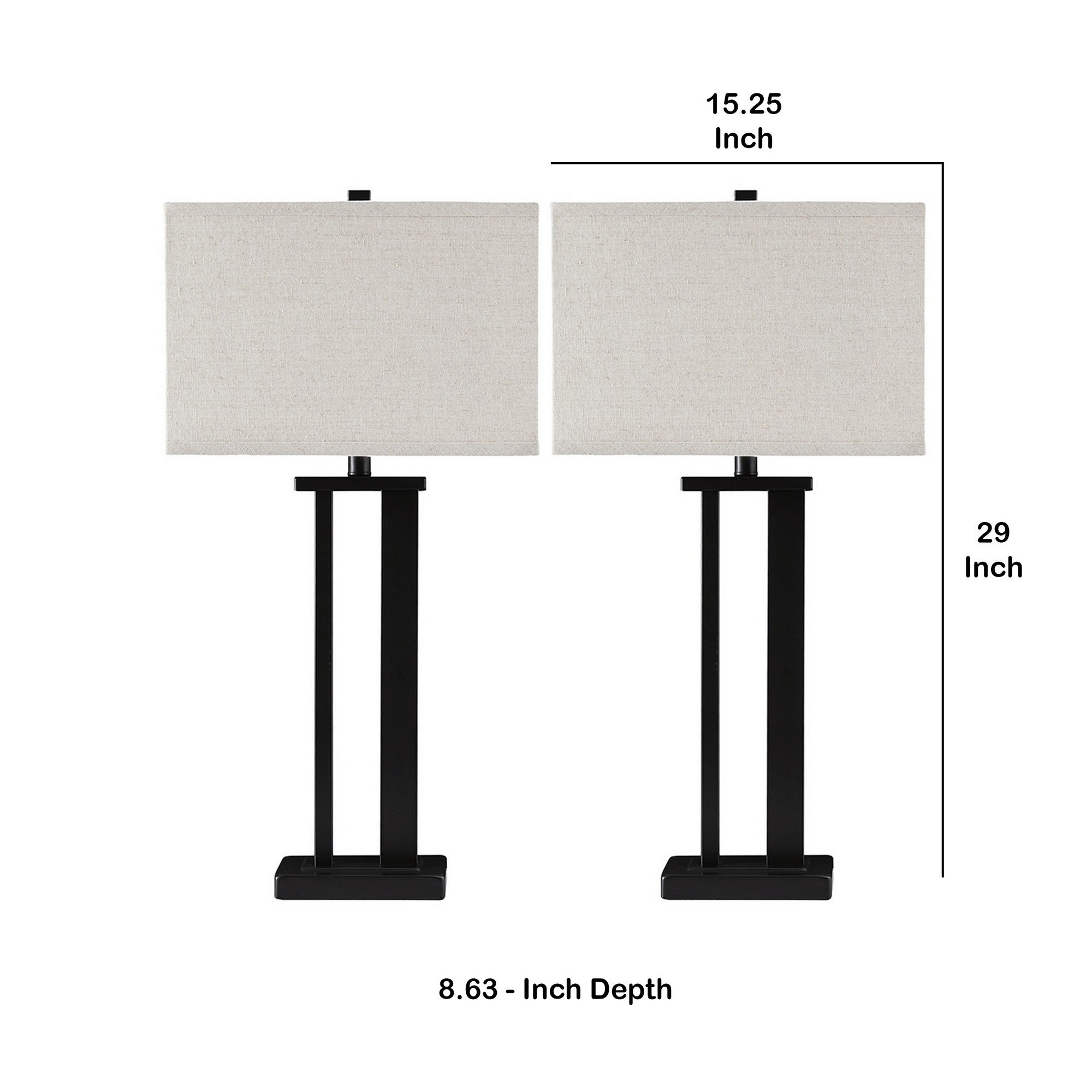 Metal Frame Table Lamp with Hardback Shade Set of 2 Off White and Bronze-zoom-5