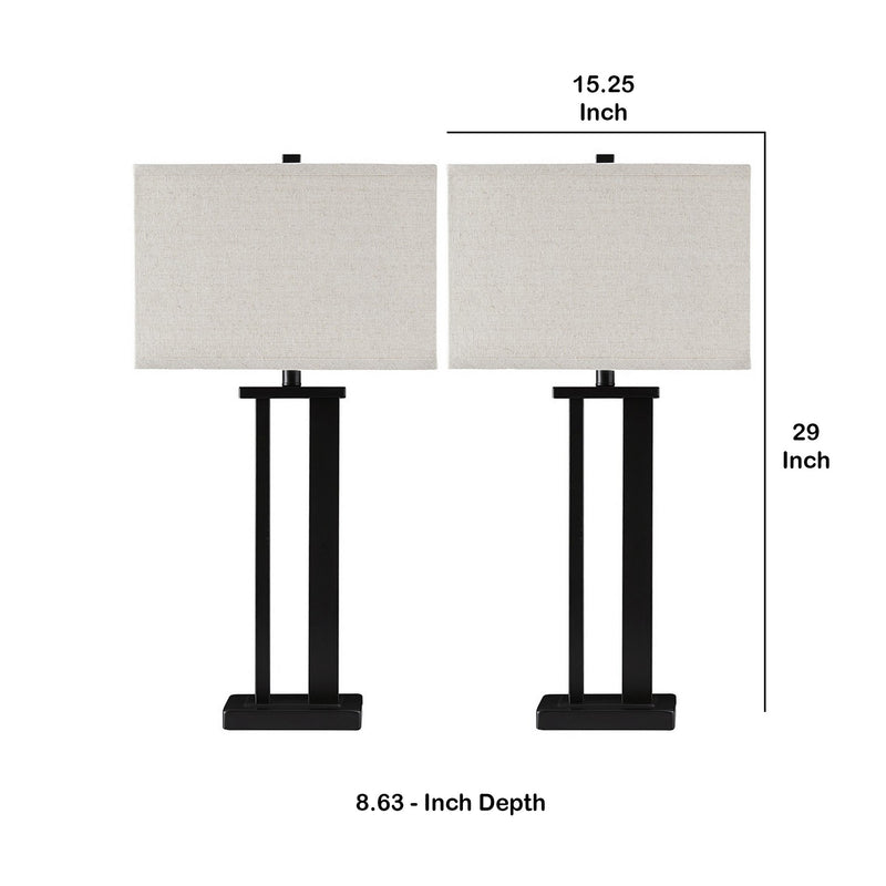 Metal Frame Table Lamp with Hardback Shade Set of 2 Off White and Bronze-zoom-
