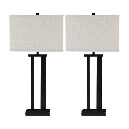 Metal Frame Table Lamp with Hardback Shade Set of 2 Off White and Bronze